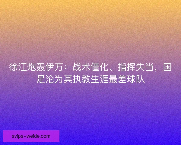 徐江炮轰伊万：战术僵化、指挥失当，国足沦为其执教生涯最差球队